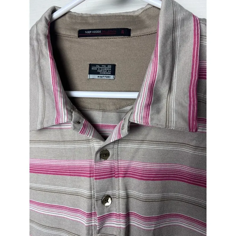 Nike FITDRY Tiger Woods Collection Men's Golf Polo Pink Tan Stripe Size XXL